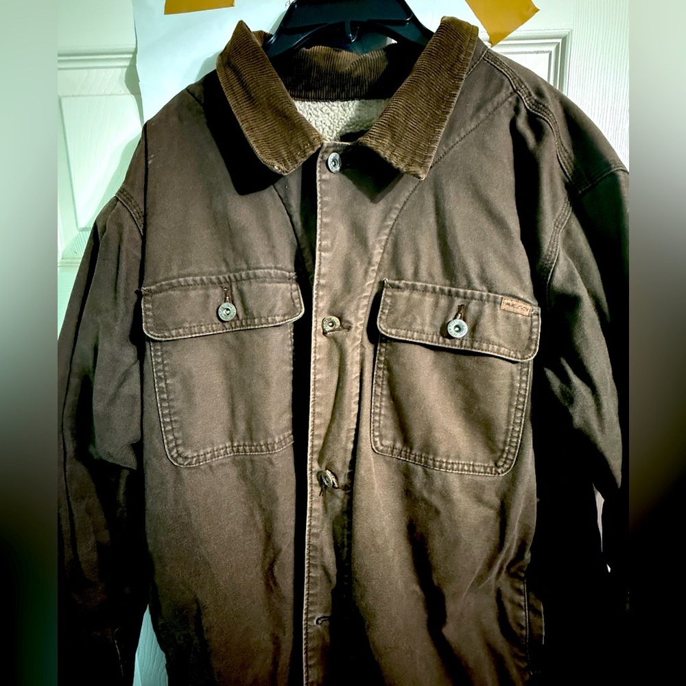 Woolrich men's dark brown Telluride men's Sherpa Canvas Jacket size XL